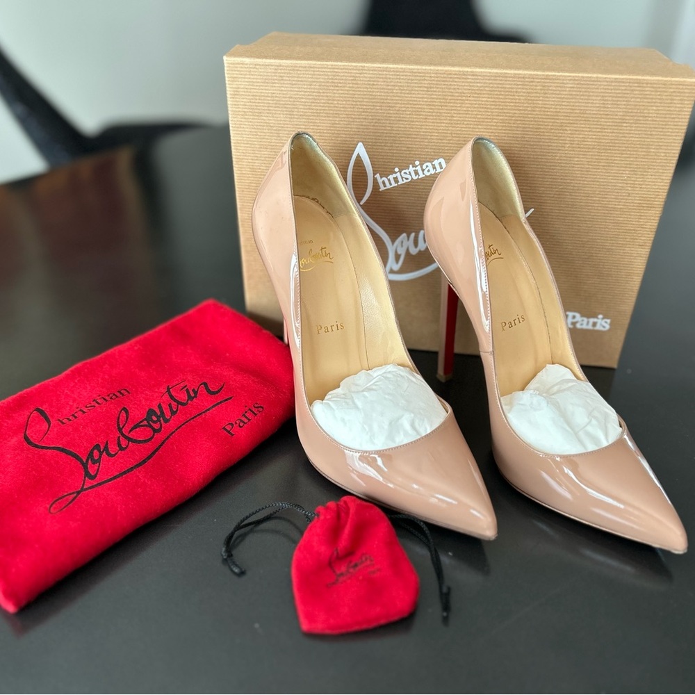 Christian Louboutin Pigalle 120mm Pumps, Patent calf, Nude. Pre-owned.